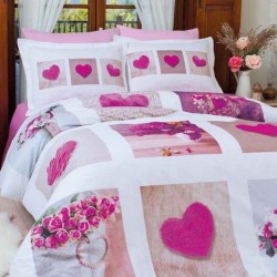 Lenjerie de pat bumbac saten PINK HEARTS