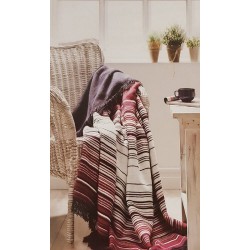Patura pat bumbac Striped Rosu
