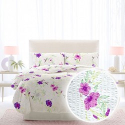 Lenjerie de pat single bumbac creponat Flori Mov